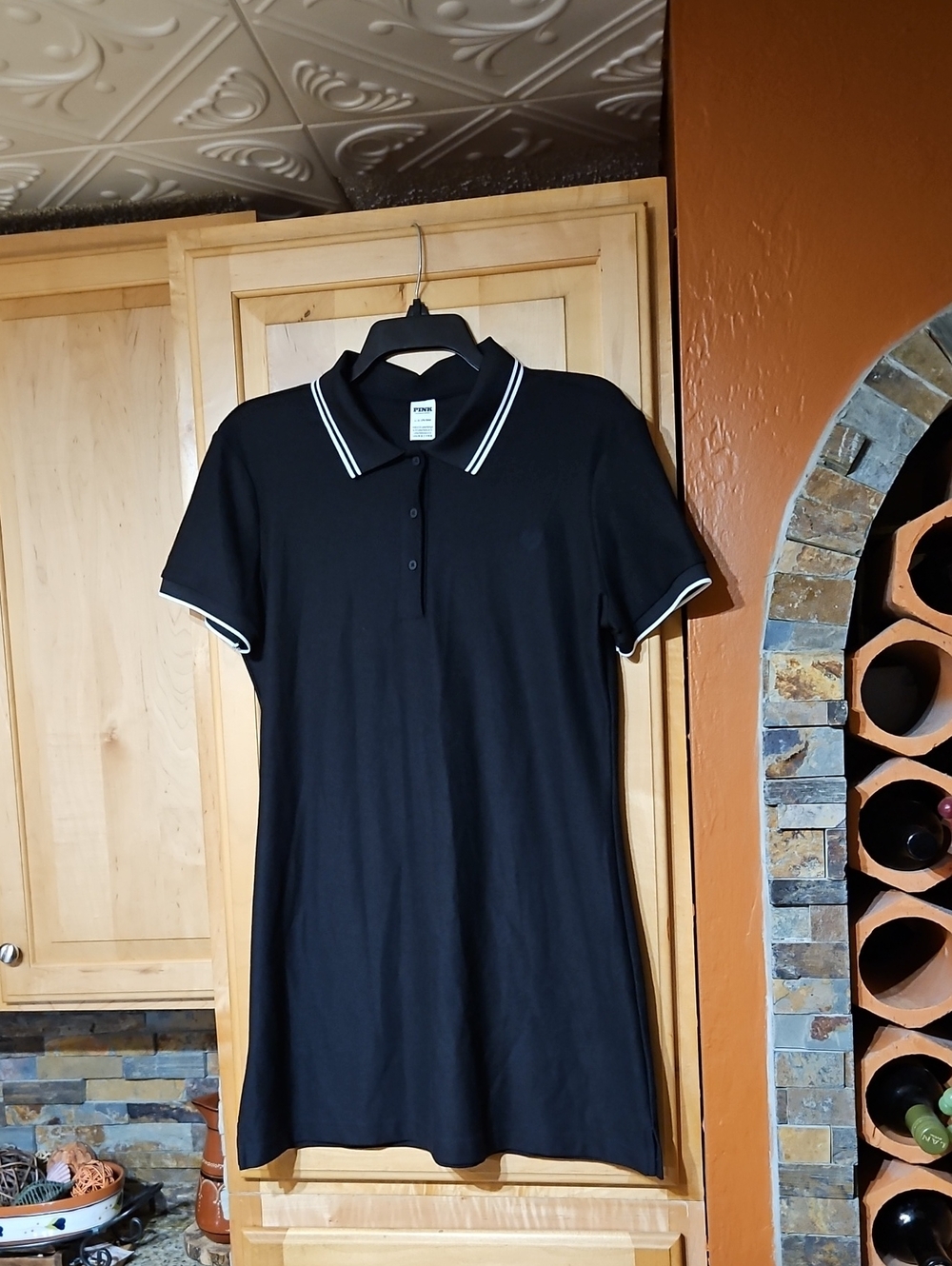 PINK Victoria's Secret Black White Short Sleeve Polo Dress Mini Preppy Y2K